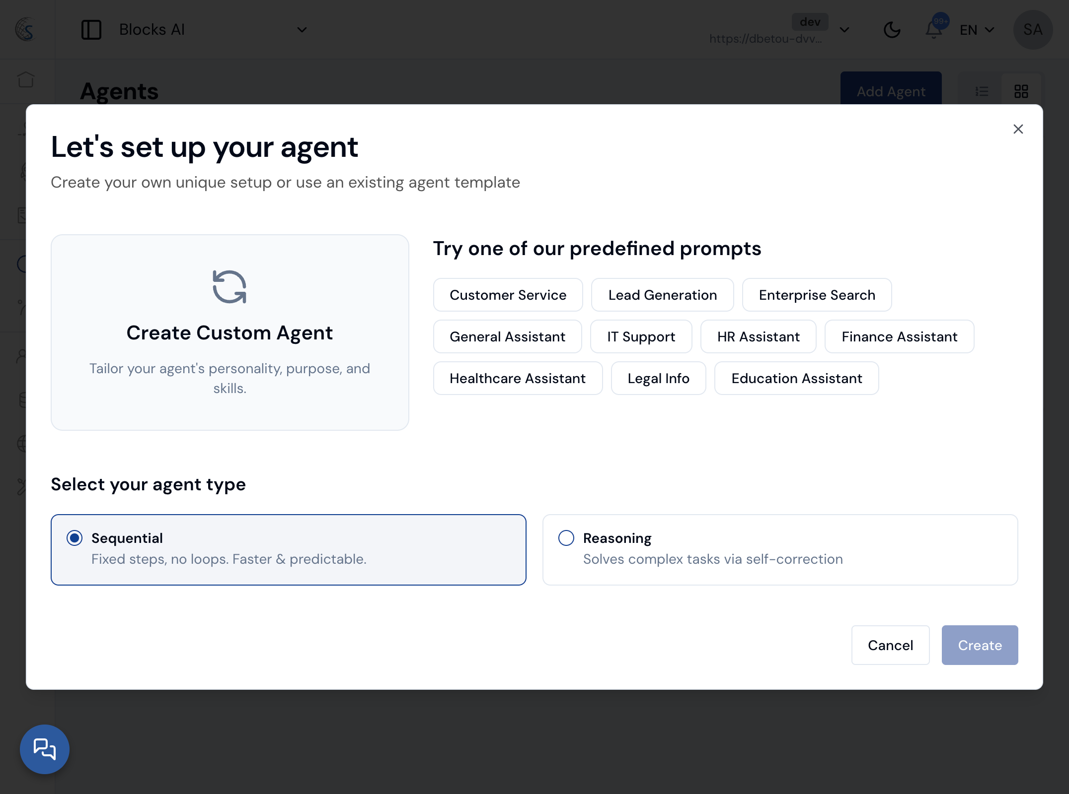 Create agent from template AI