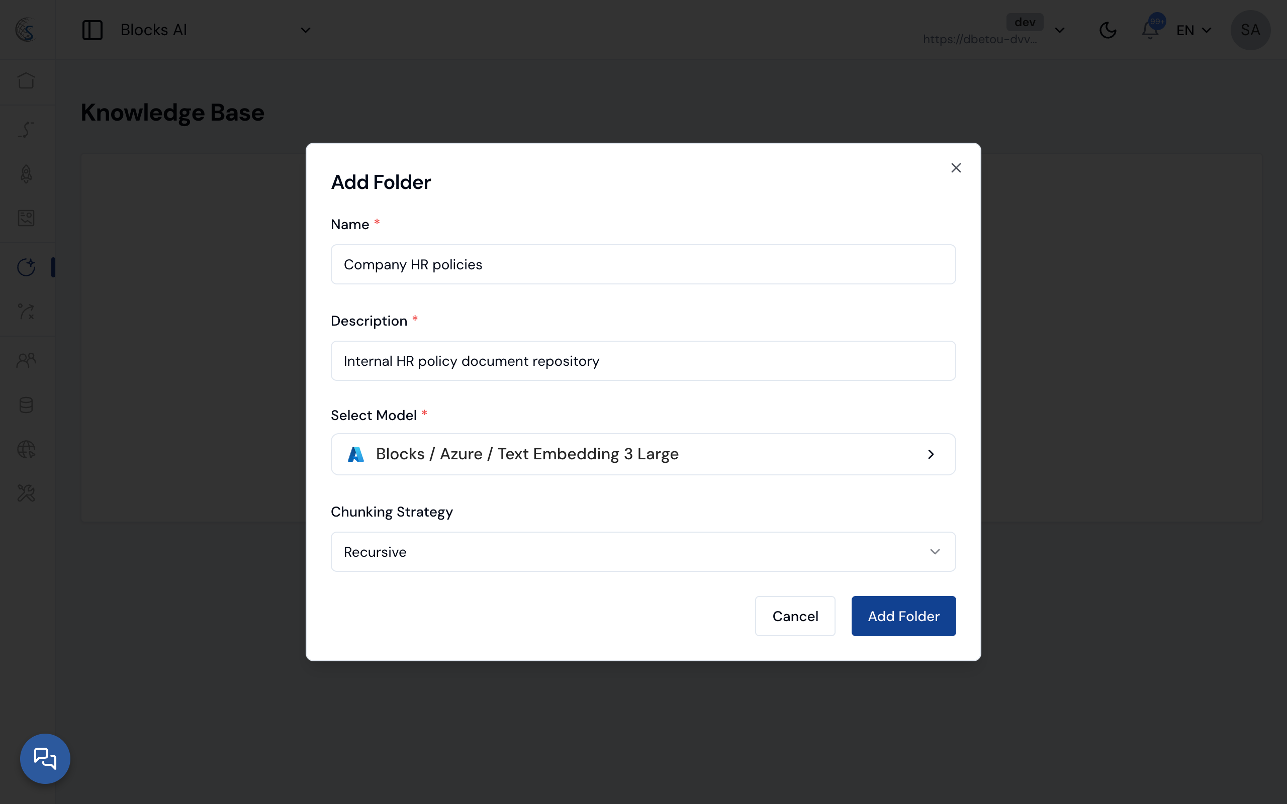 Create new Knowledge Base Folder AI
