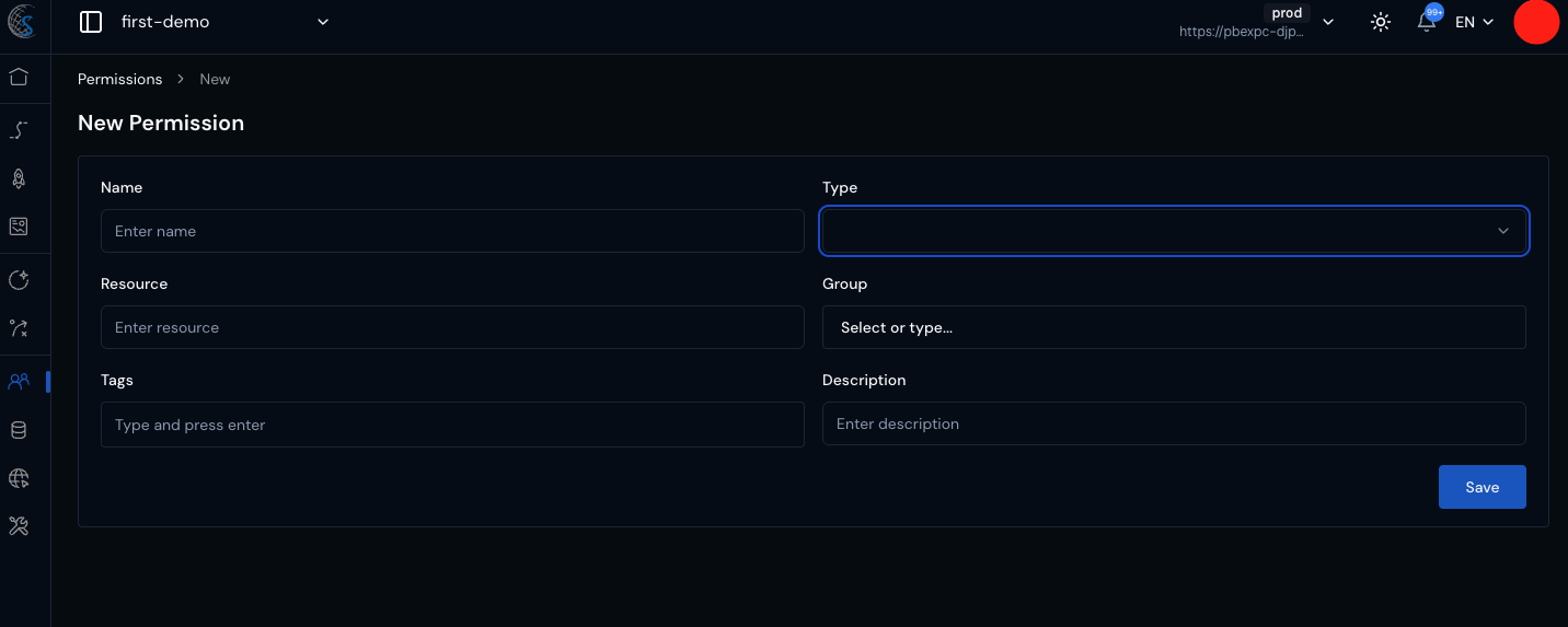 Create permission screen